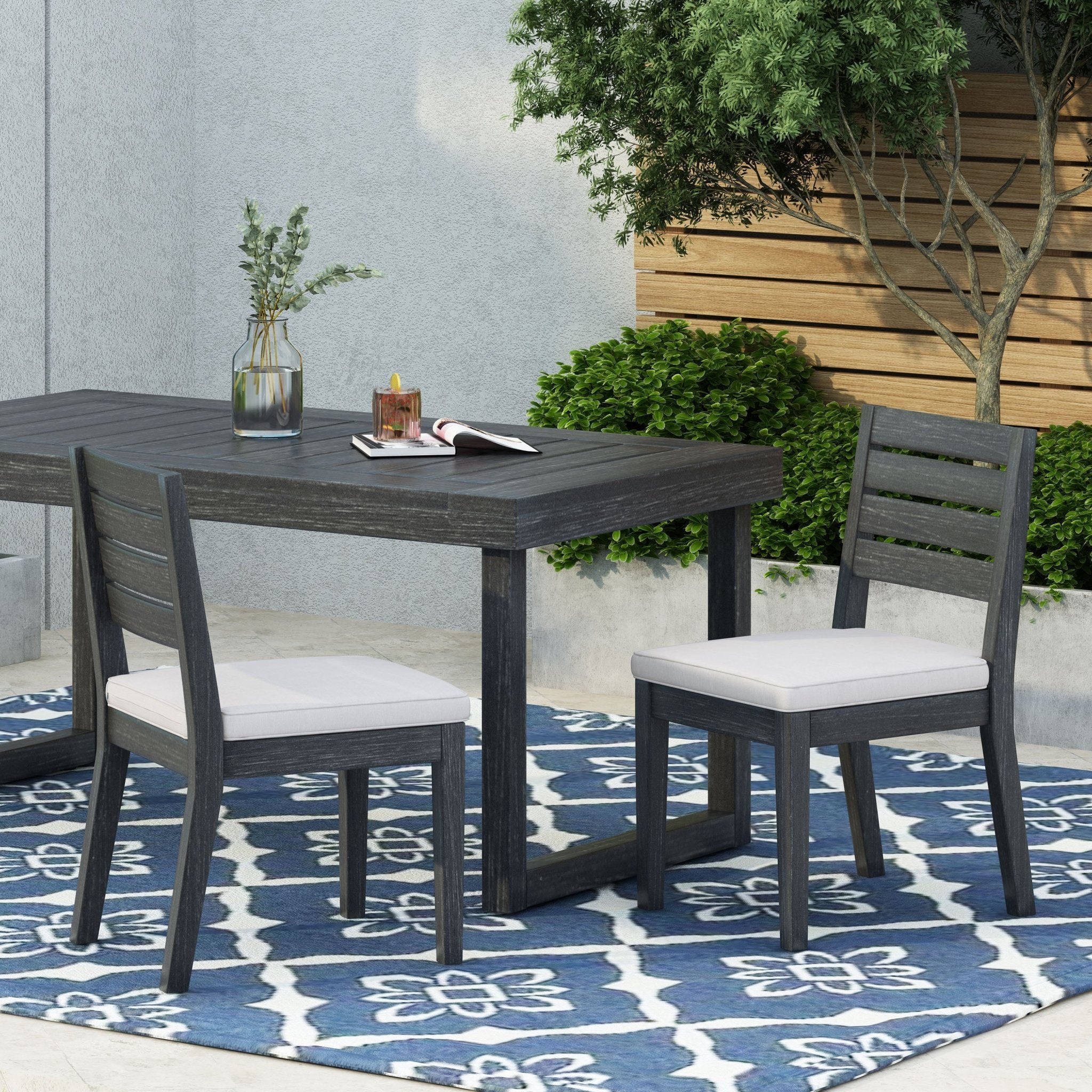 Patio Armless Dining Chair with Laid-Back Slat Panel Design, Set of 2