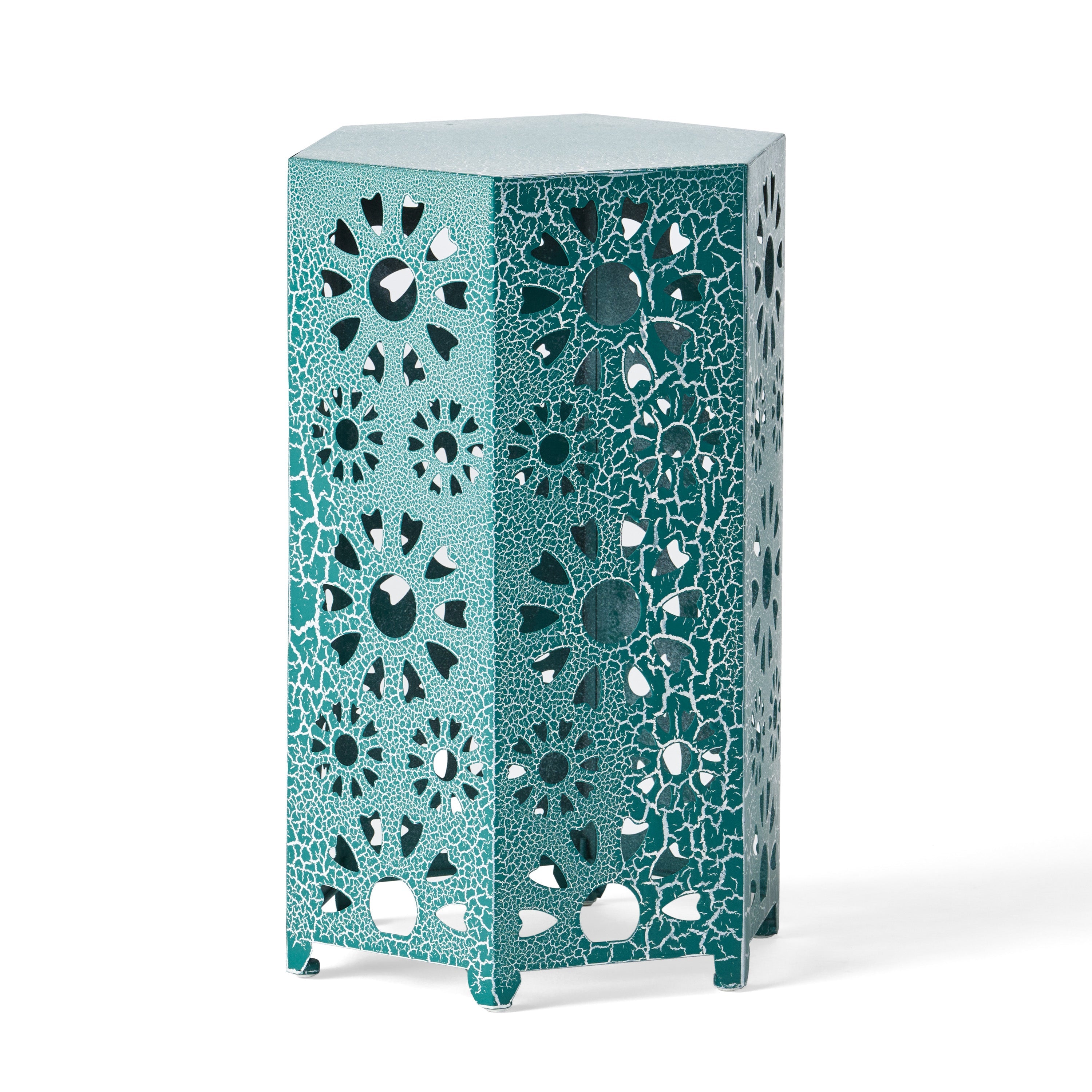 Enshrine Outdoor Iron Side Table with Sunburst Cut Out Design