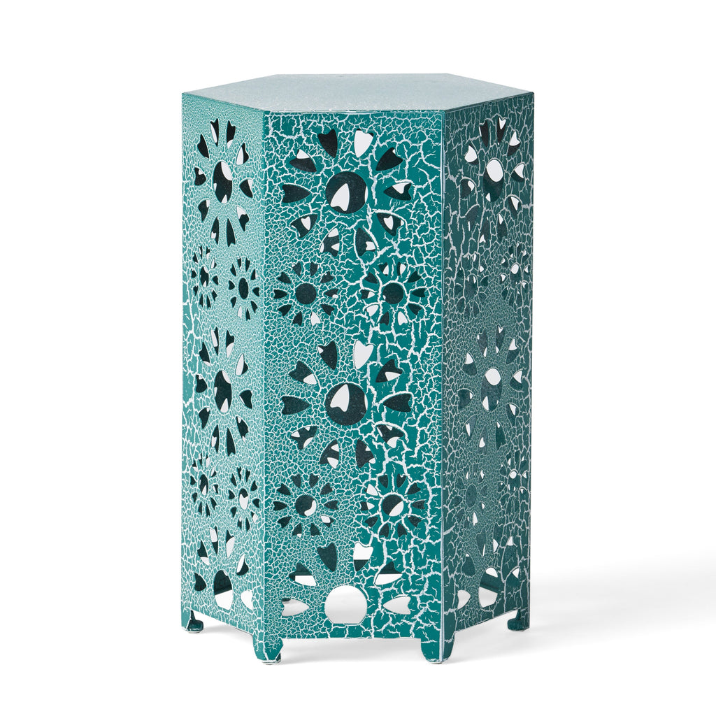 Enshrine Outdoor Iron Side Table with Sunburst Cut Out Design