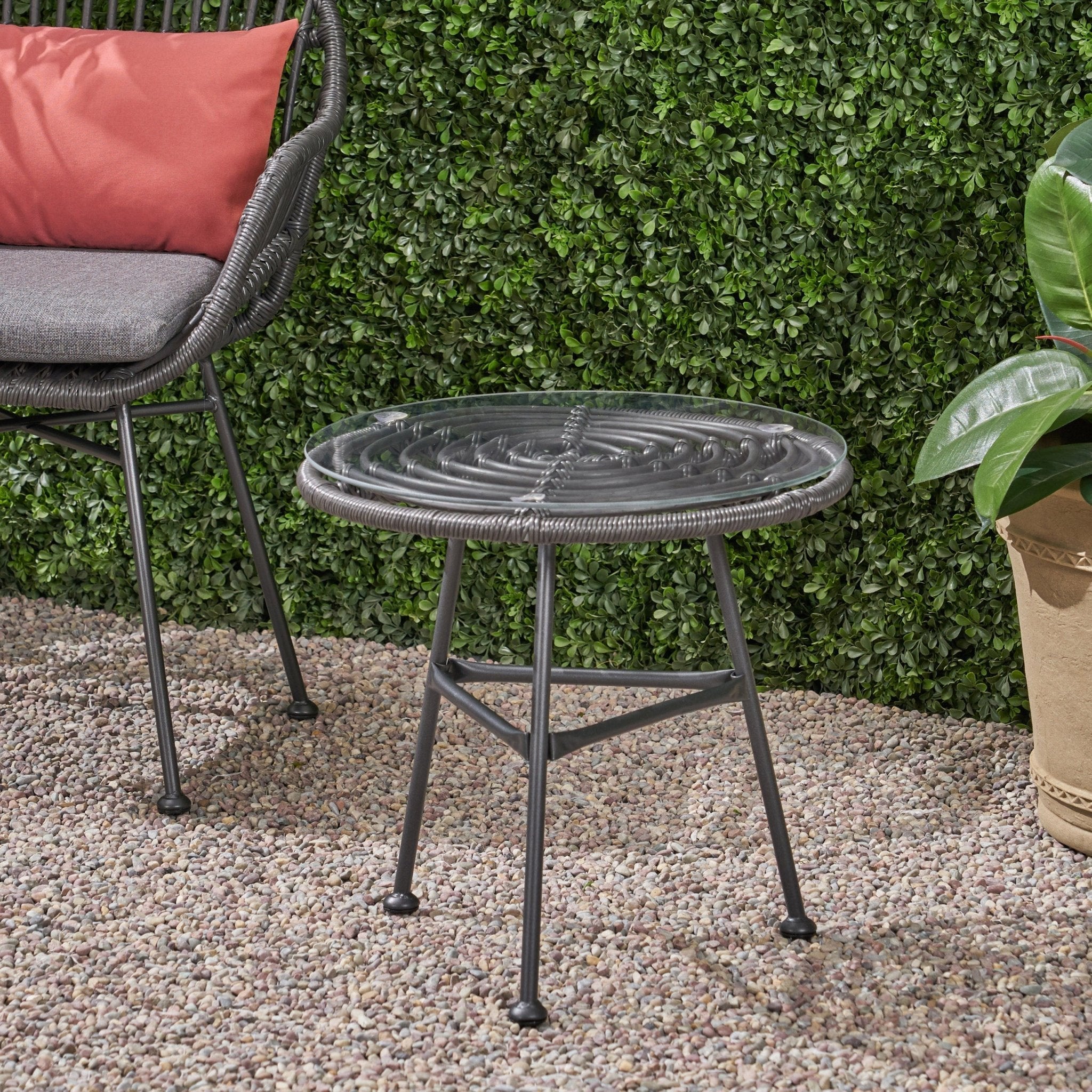 Petrichor Outdoor Rattan Table with Tempered Glass Top