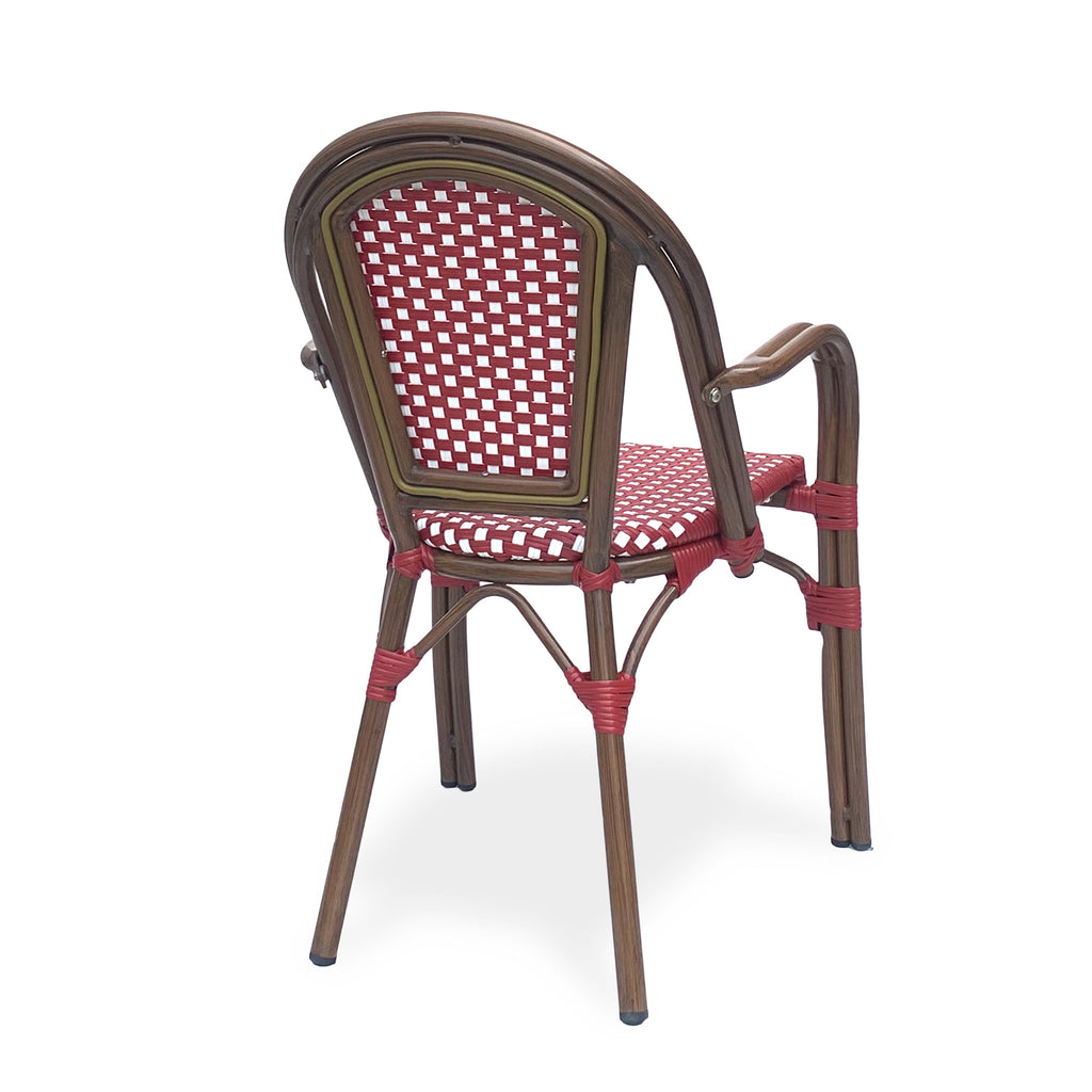 Crowned Wicker Bistro Chair with Checkered Pattern and Curved Arms, Set of 2
