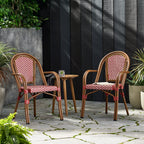 Crowned Wicker Bistro Chair with Checkered Pattern and Curved Arms, Set of 2