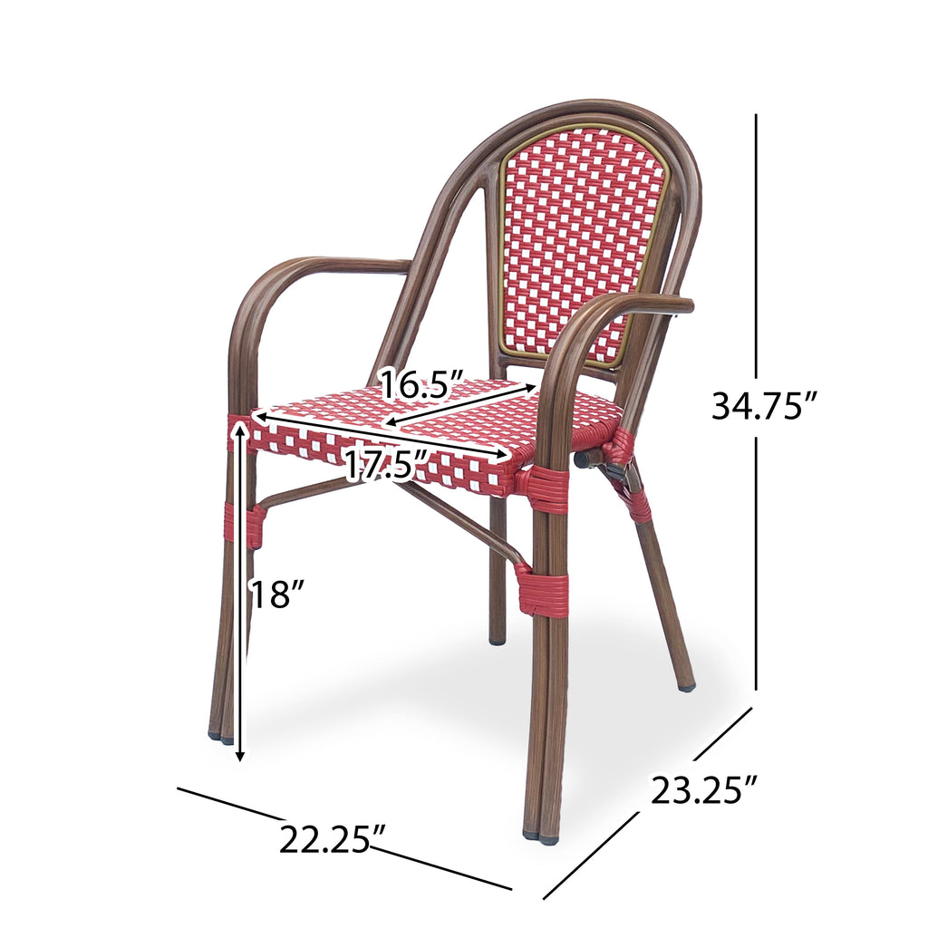 Crowned Wicker Bistro Chair with Checkered Pattern and Curved Arms, Set of 2