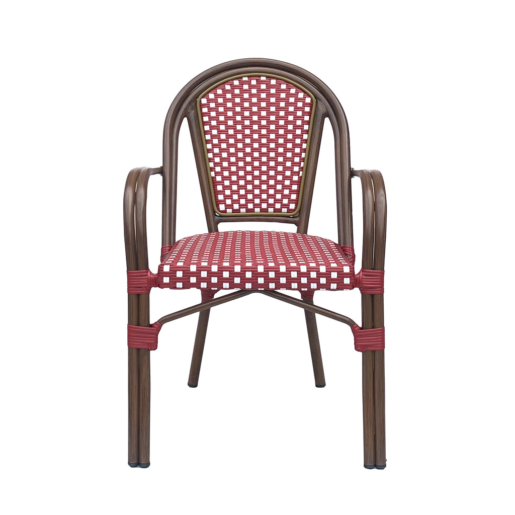 Crowned Wicker Bistro Chair with Checkered Pattern and Curved Arms, Set of 2
