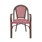 Crowned Wicker Bistro Chair with Checkered Pattern and Curved Arms, Set of 2