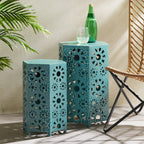 Enshrine Outdoor Iron Side Table with Sunburst Cut Out Design