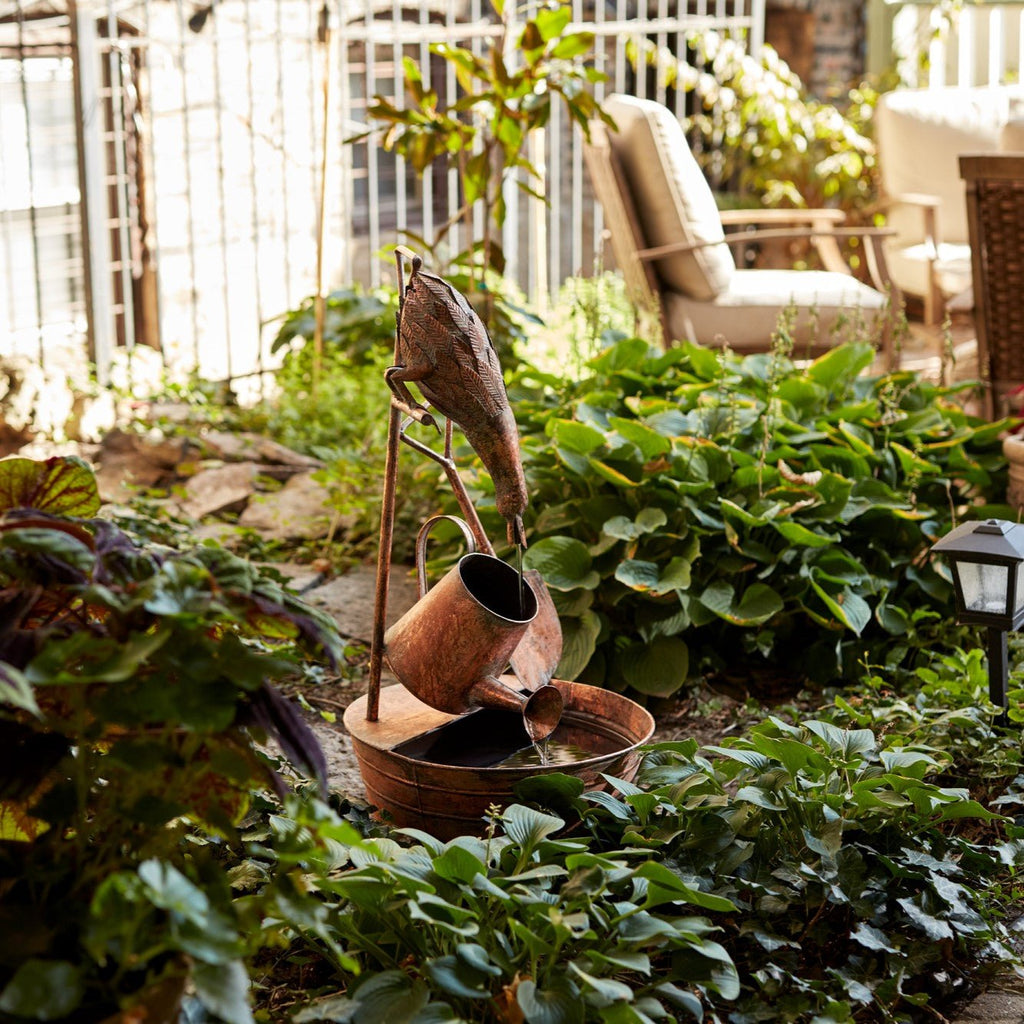 Rustic Metal Fountain with Duck and Watering Can 33"