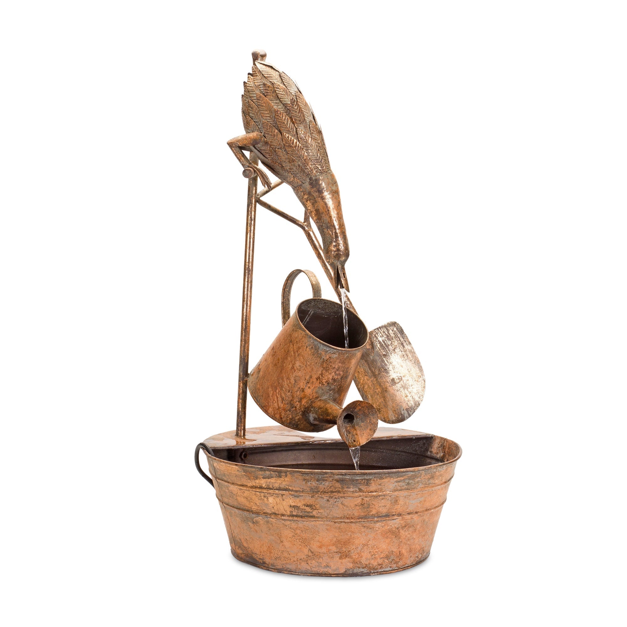 Rustic Metal Fountain with Duck and Watering Can 33"