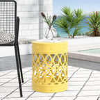 Symmetry Yellow Outdoor Cylindrical End Table with Overlapping Circle Pattern