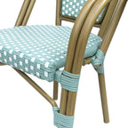 Crowned Wicker Bistro Chair with Checkered Pattern and Curved Arms, Set of 2