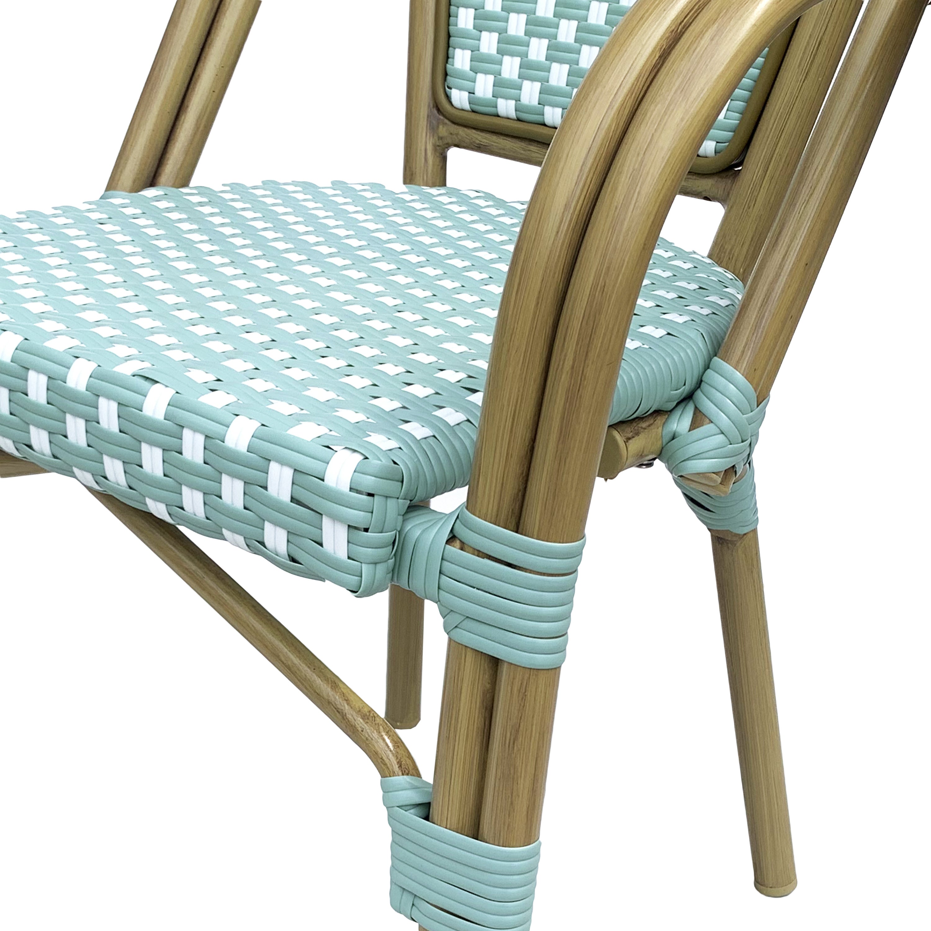 Crowned Wicker Bistro Chair with Checkered Pattern and Curved Arms, Set of 2