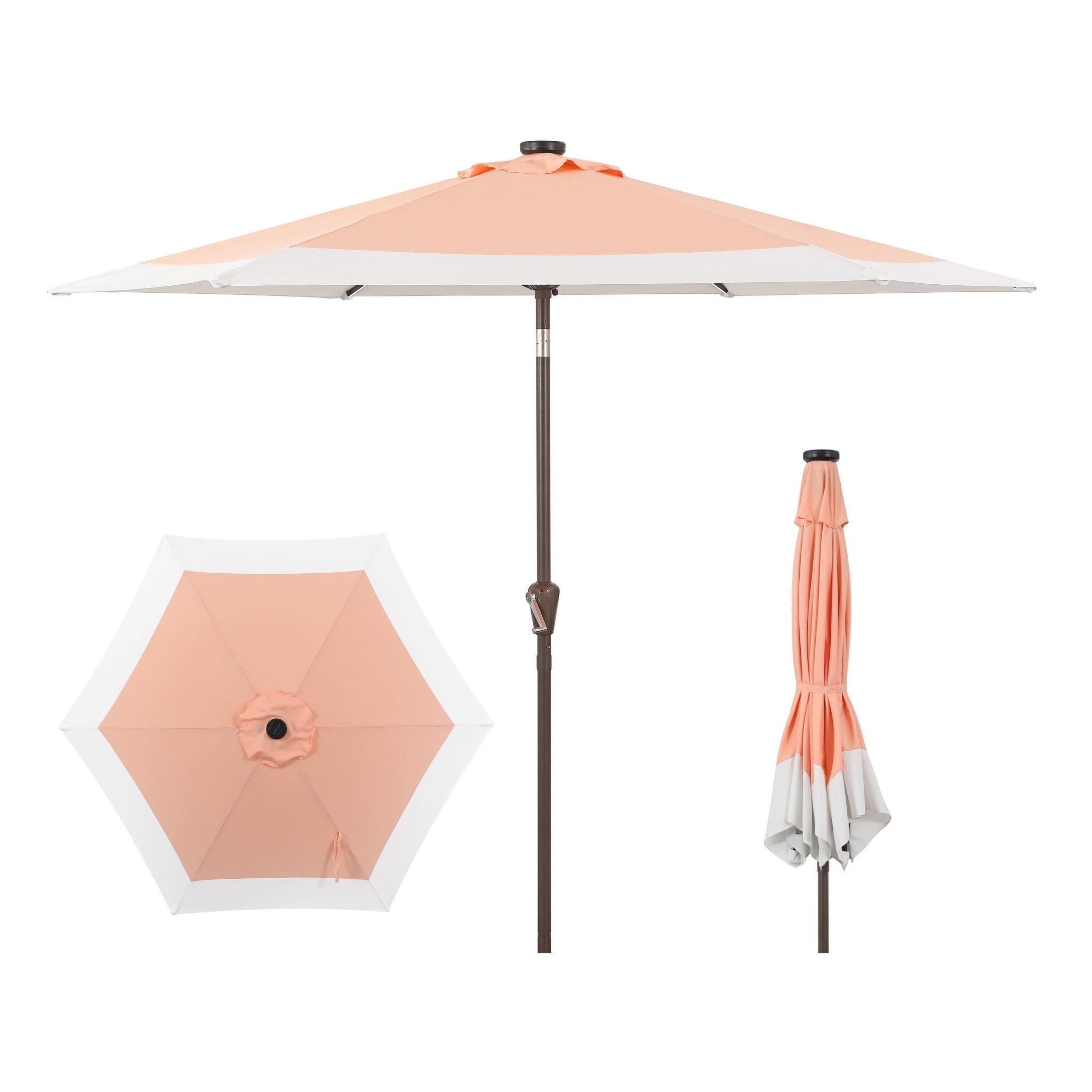 Spencer Classic Coastal 2-Tone Solar LED Market Patio Umbrella with 12 LED Strip Lights