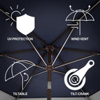 Spencer Classic Coastal 2-Tone Solar LED Market Patio Umbrella with 12 LED Strip Lights