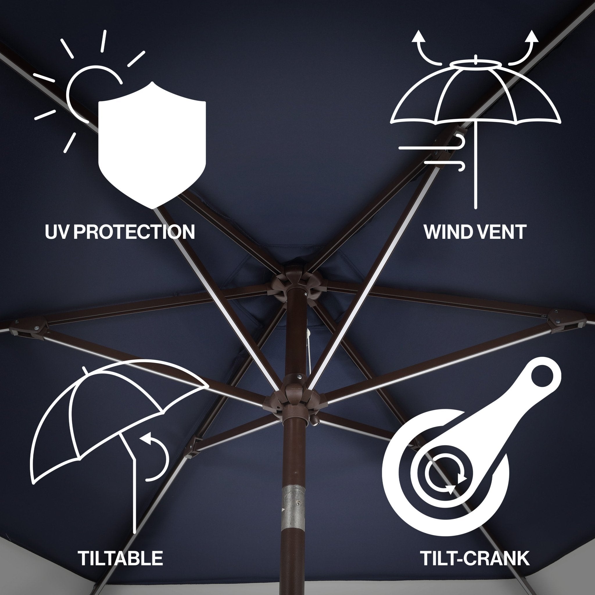 Spencer Classic Coastal 2-Tone Solar LED Market Patio Umbrella with 12 LED Strip Lights