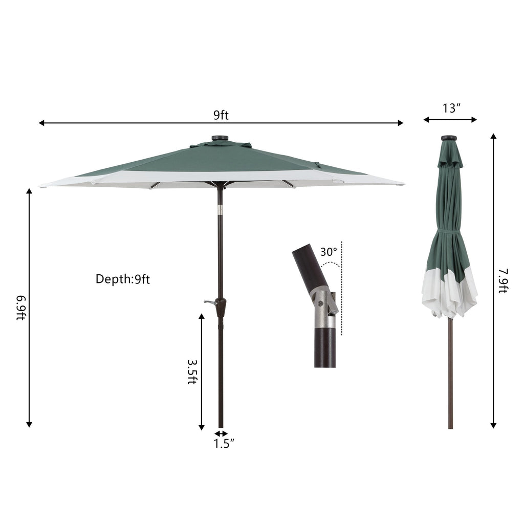 Spencer Classic Coastal 2-Tone Solar LED Market Patio Umbrella with 12 LED Strip Lights