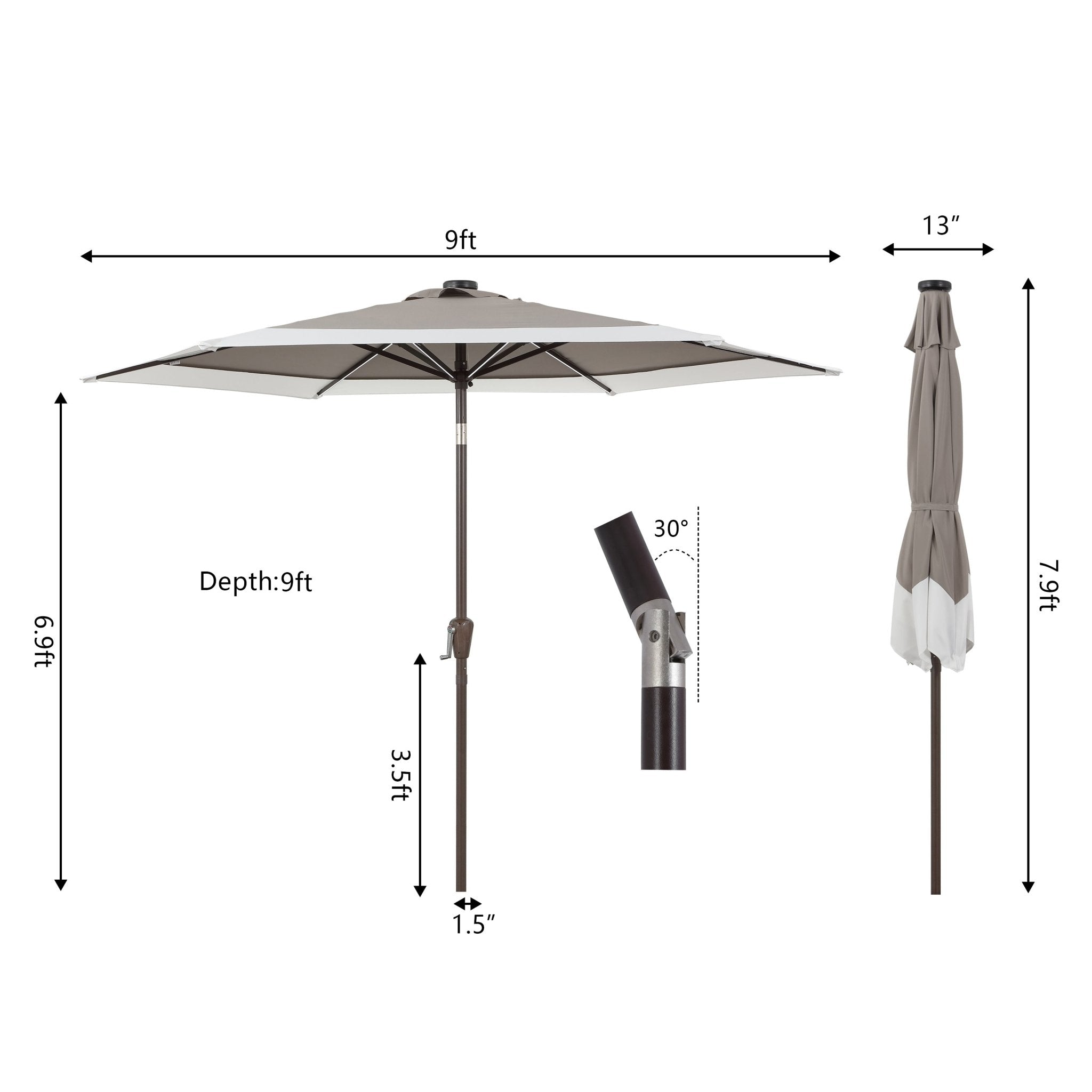 Spencer Classic Coastal 2-Tone Solar LED Market Patio Umbrella with 12 LED Strip Lights