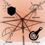 Spencer Classic Coastal 2-Tone Solar LED Market Patio Umbrella with 12 LED Strip Lights