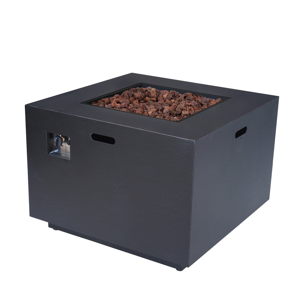 33" Outdoor Iron Square Propane Fire Pit, Tank Inside, 50,000 BTU