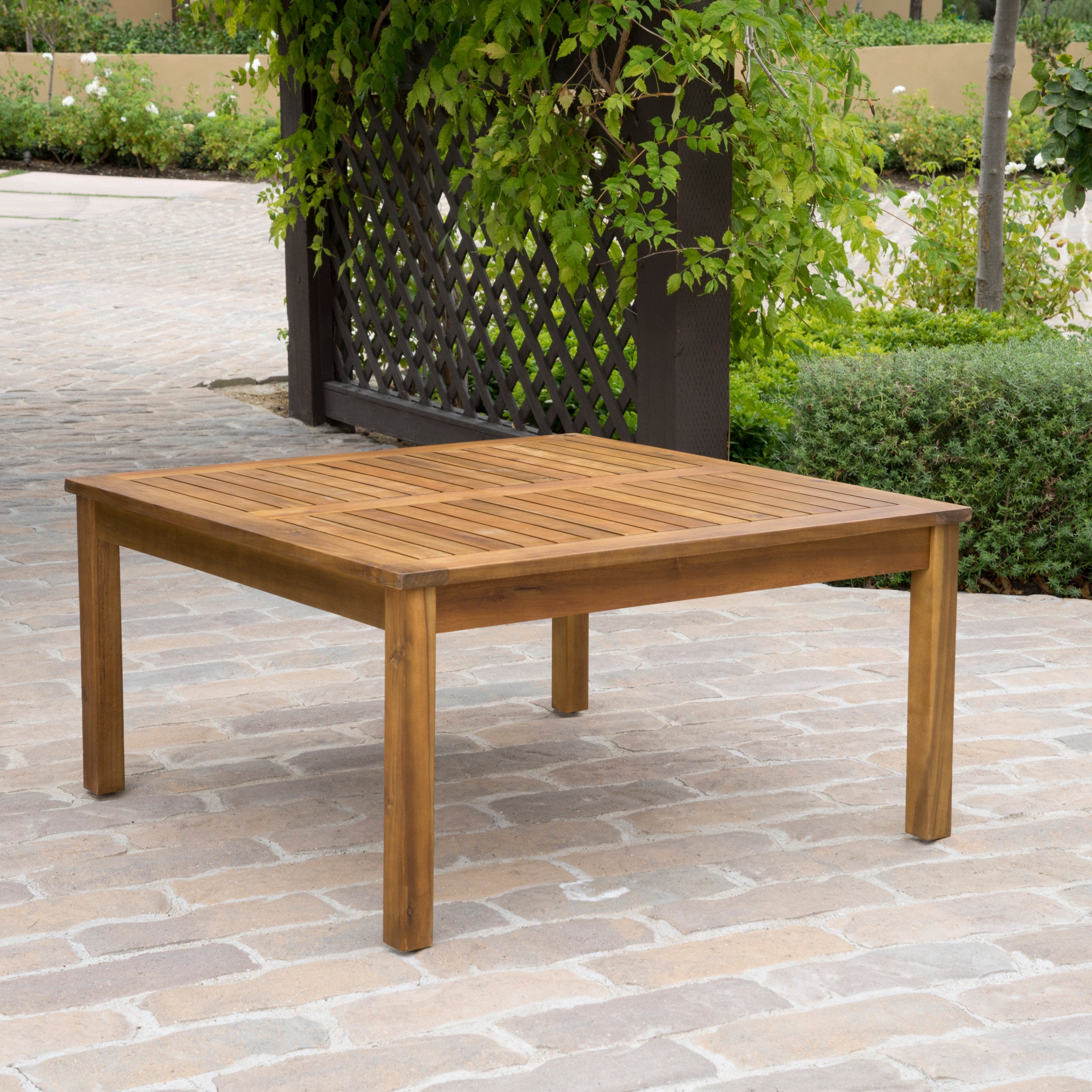 Perla Outdoor Rustic Coffee Table with Slat Design