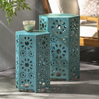 Enshrine Outdoor Iron Side Table with Sunburst Cut Out Design