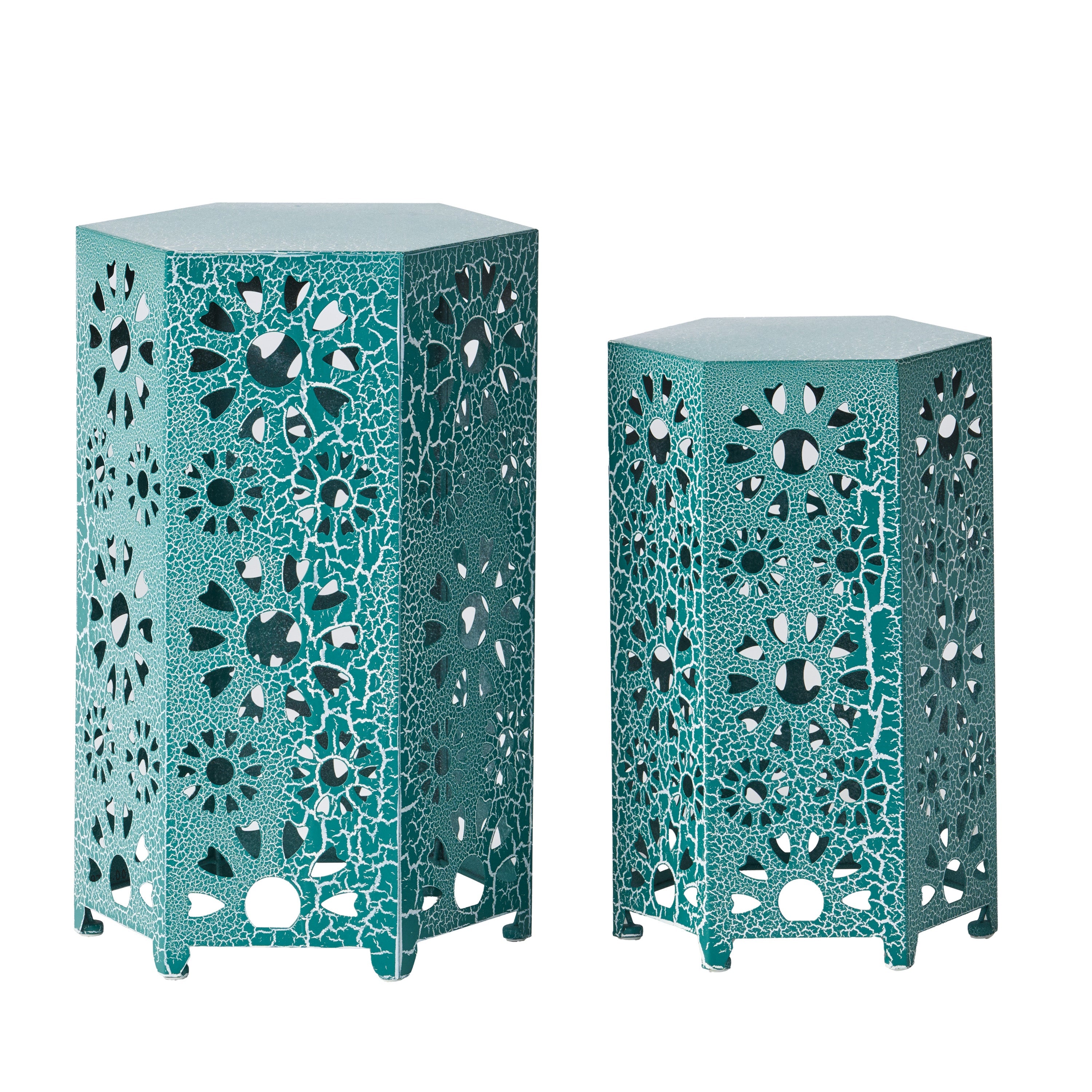Enshrine Outdoor Iron Side Table with Sunburst Cut Out Design