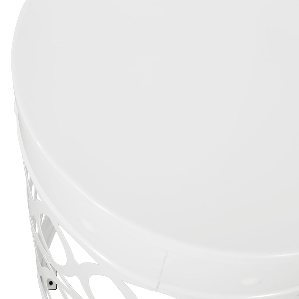 Symmetry White Outdoor Cylindrical End Table with Overlapping Circle Pattern