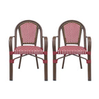 Crowned Wicker Bistro Chair with Checkered Pattern and Curved Arms, Set of 2