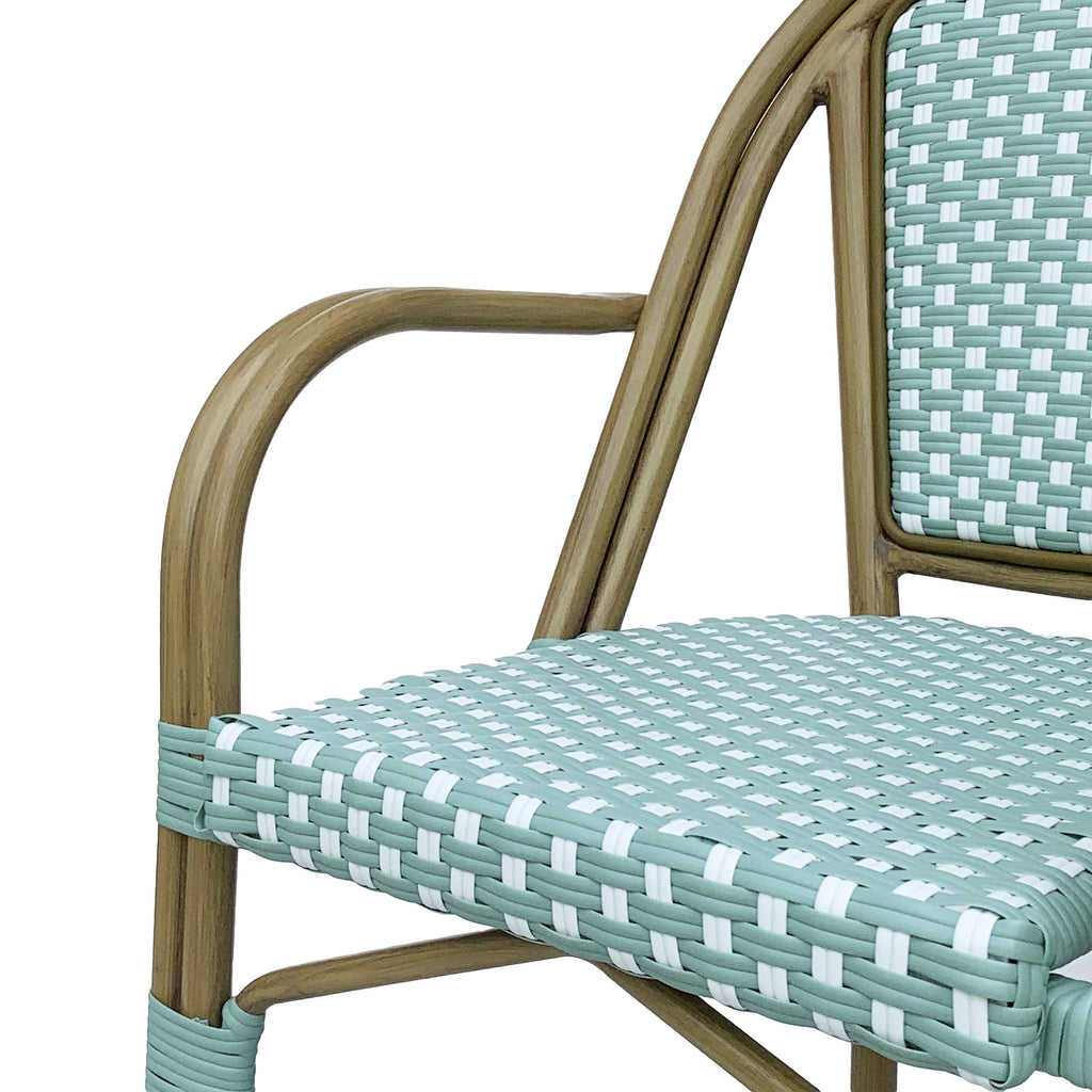 Crowned Wicker Bistro Chair with Checkered Pattern and Curved Arms, Set of 2