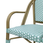 Crowned Wicker Bistro Chair with Checkered Pattern and Curved Arms, Set of 2