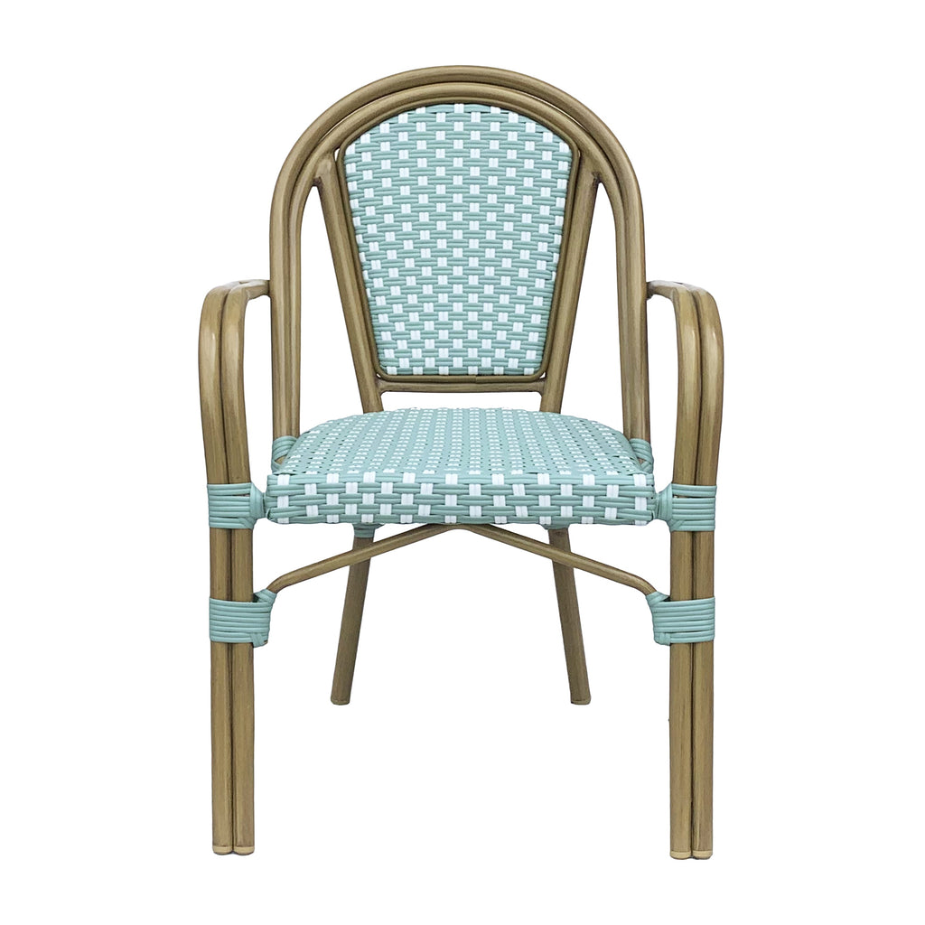 Crowned Wicker Bistro Chair with Checkered Pattern and Curved Arms, Set of 2