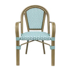 Crowned Wicker Bistro Chair with Checkered Pattern and Curved Arms, Set of 2