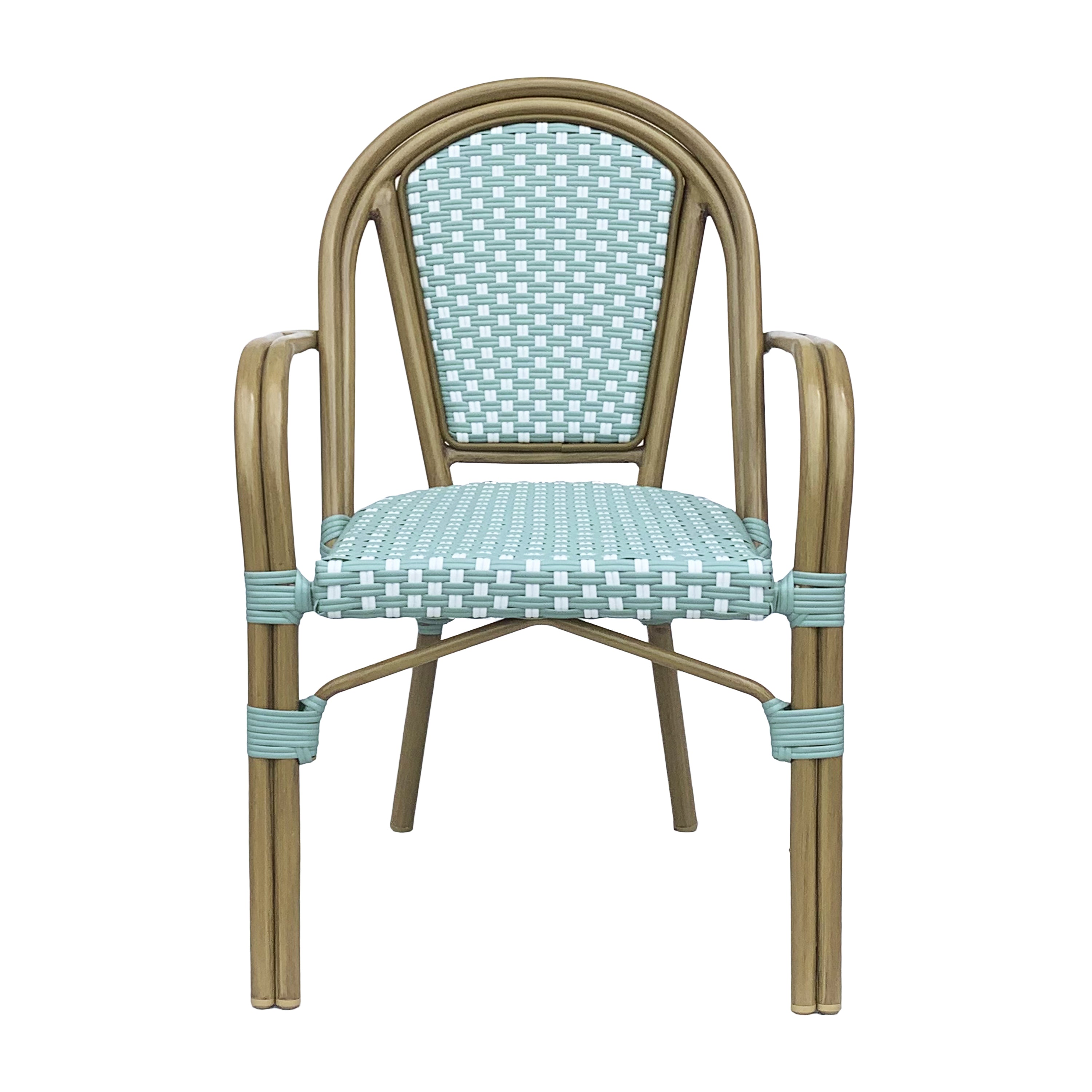 Crowned Wicker Bistro Chair with Checkered Pattern and Curved Arms, Set of 2