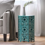 Enshrine Outdoor Iron Side Table with Sunburst Cut Out Design