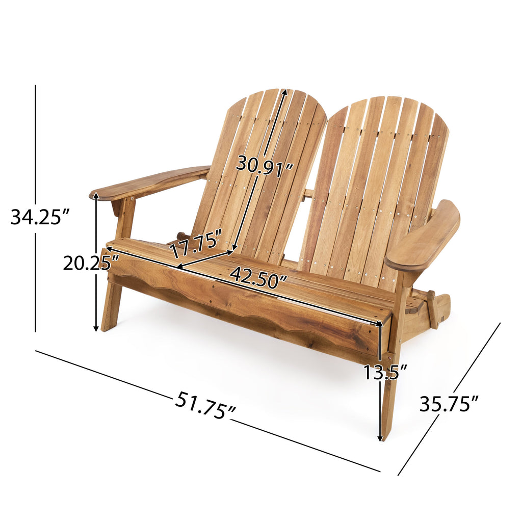 Outdoor Adirondack Loveseat with Hand Crafted Details, Natural
