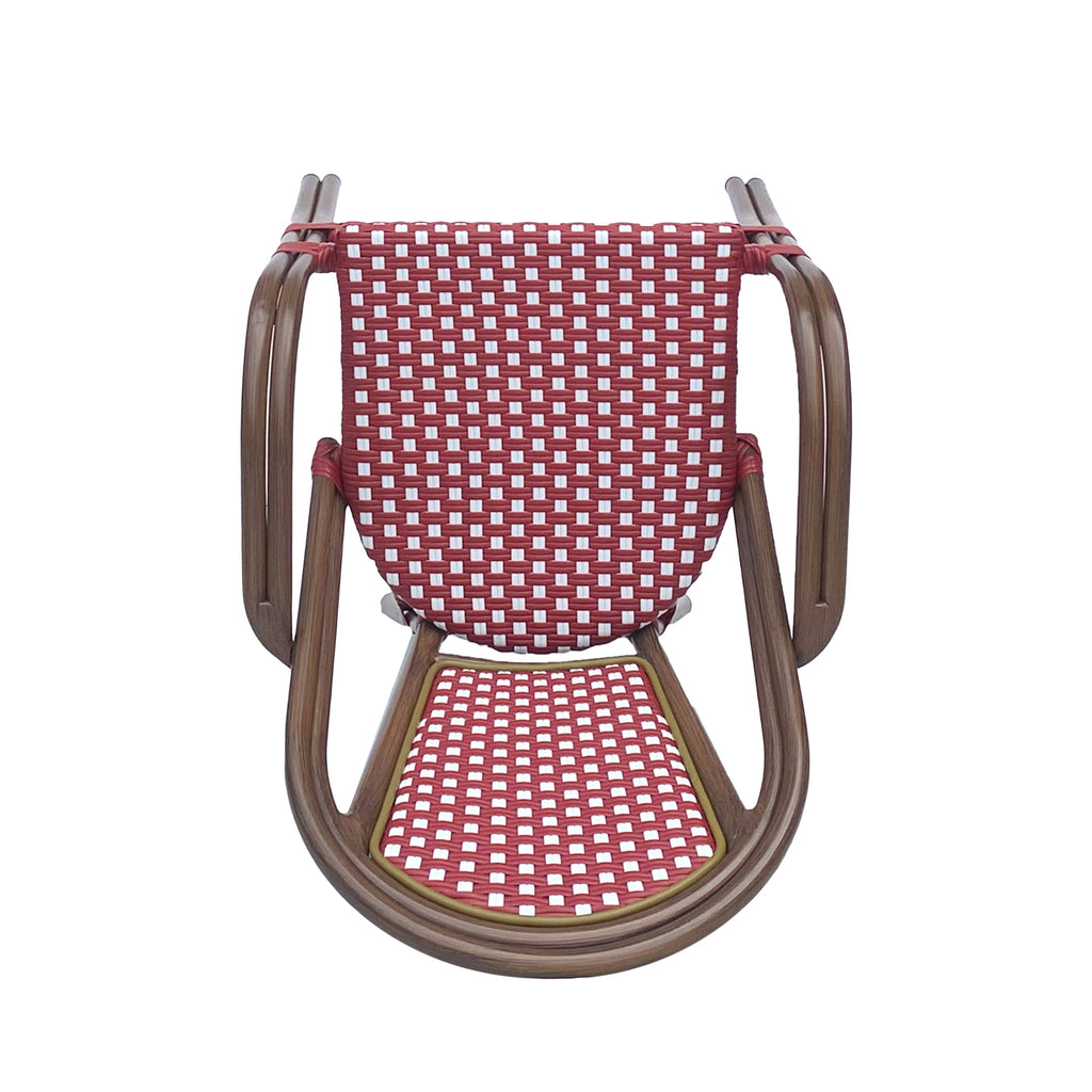 Crowned Wicker Bistro Chair with Checkered Pattern and Curved Arms, Set of 2