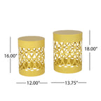 Symmetry Yellow Outdoor Cylindrical End Table with Overlapping Circle Pattern