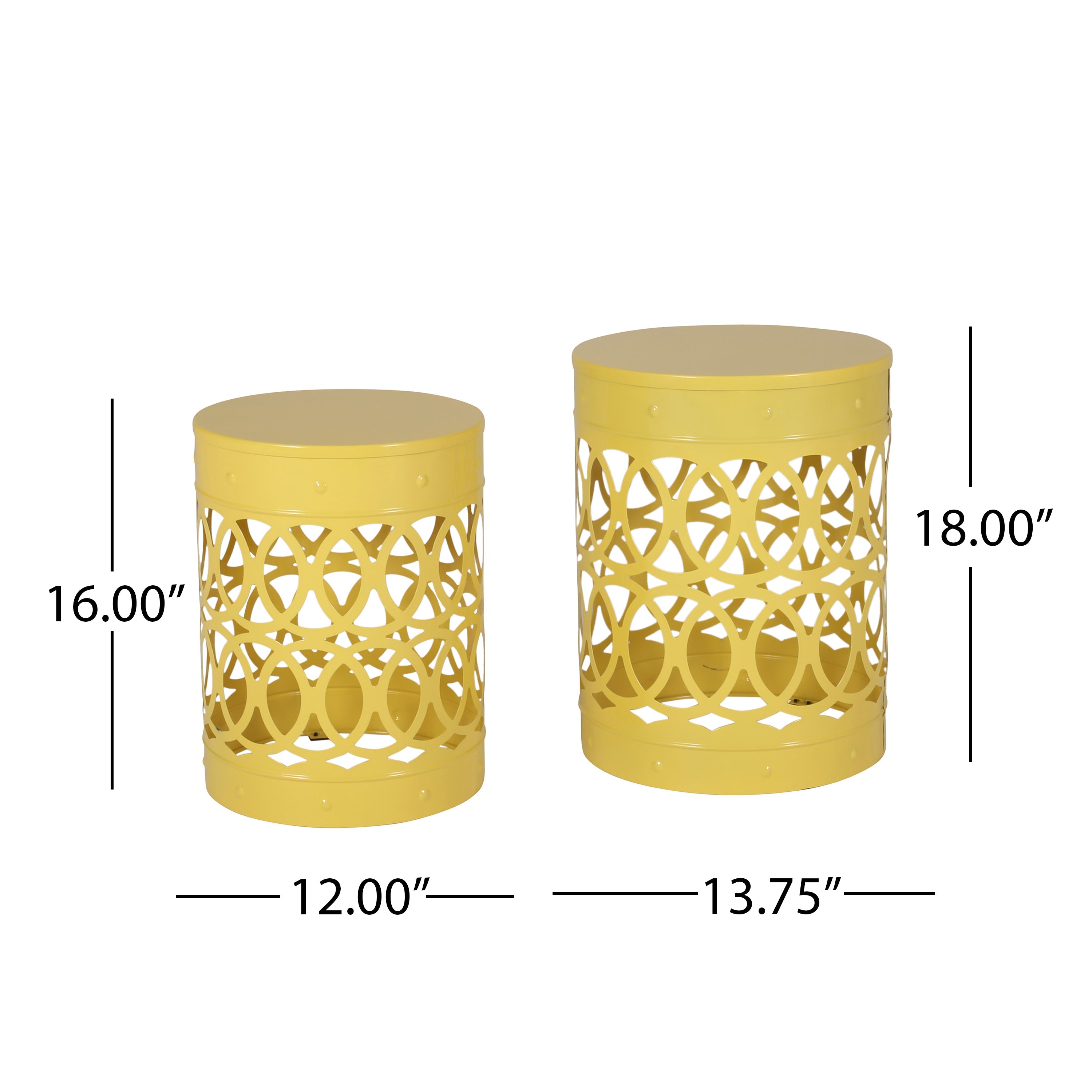 Symmetry Yellow Outdoor Cylindrical End Table with Overlapping Circle Pattern