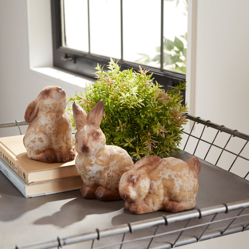 Weathered Terra Cotta Rabbit Garden Statue, Set of 6