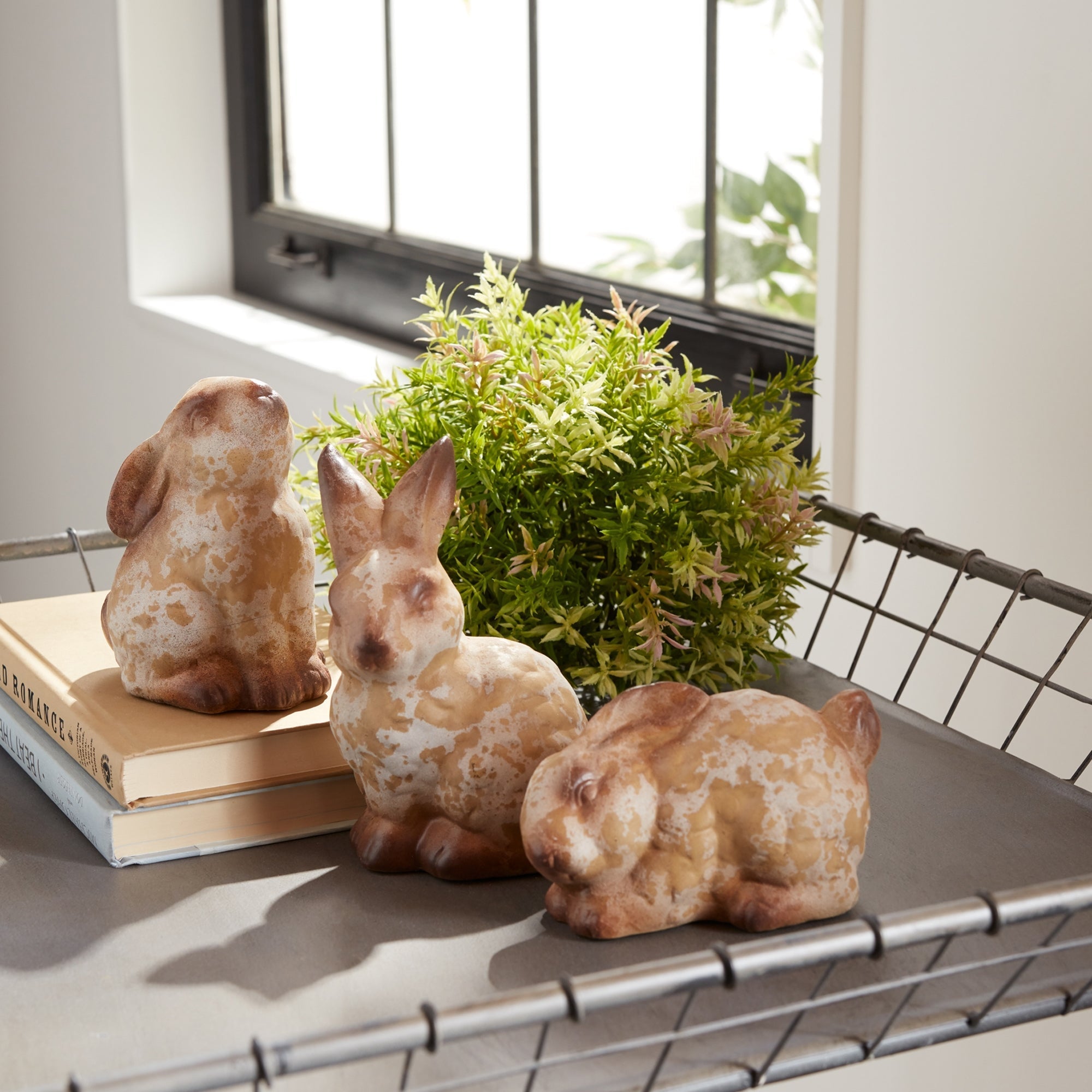 Weathered Terra Cotta Rabbit Garden Statue, Set of 6