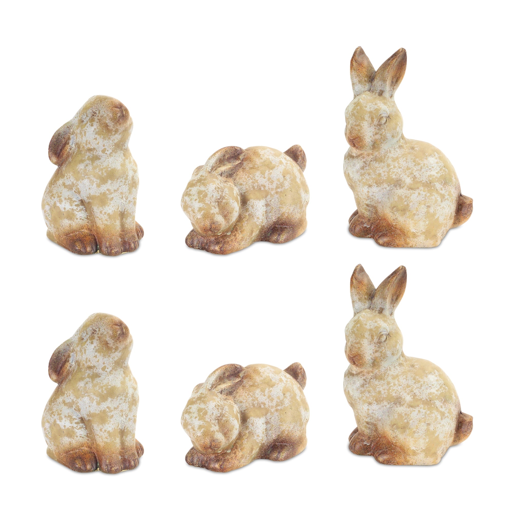 Weathered Terra Cotta Rabbit Garden Statue, Set of 6