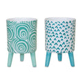 Blue Patterned Pot with Legs, Set of 2