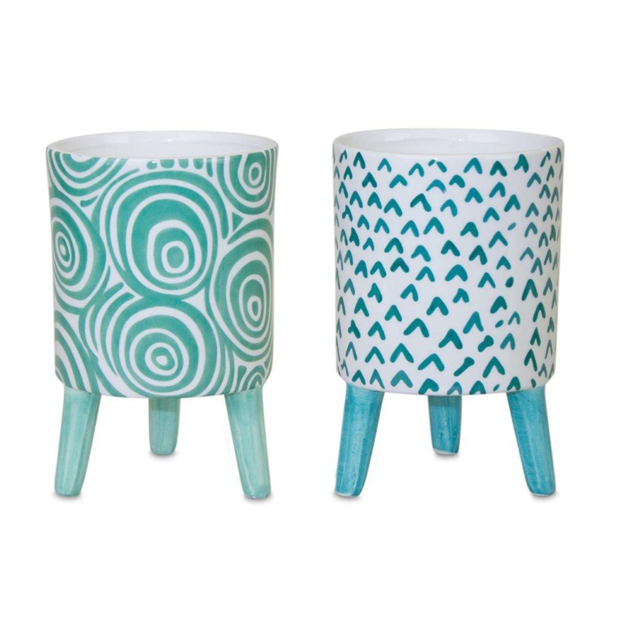 Blue Patterned Pot with Legs, Set of 2