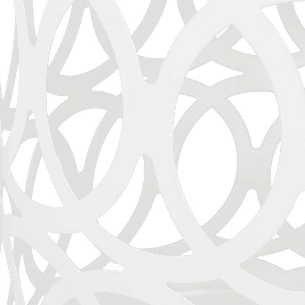 Symmetry White Outdoor Cylindrical End Table with Overlapping Circle Pattern
