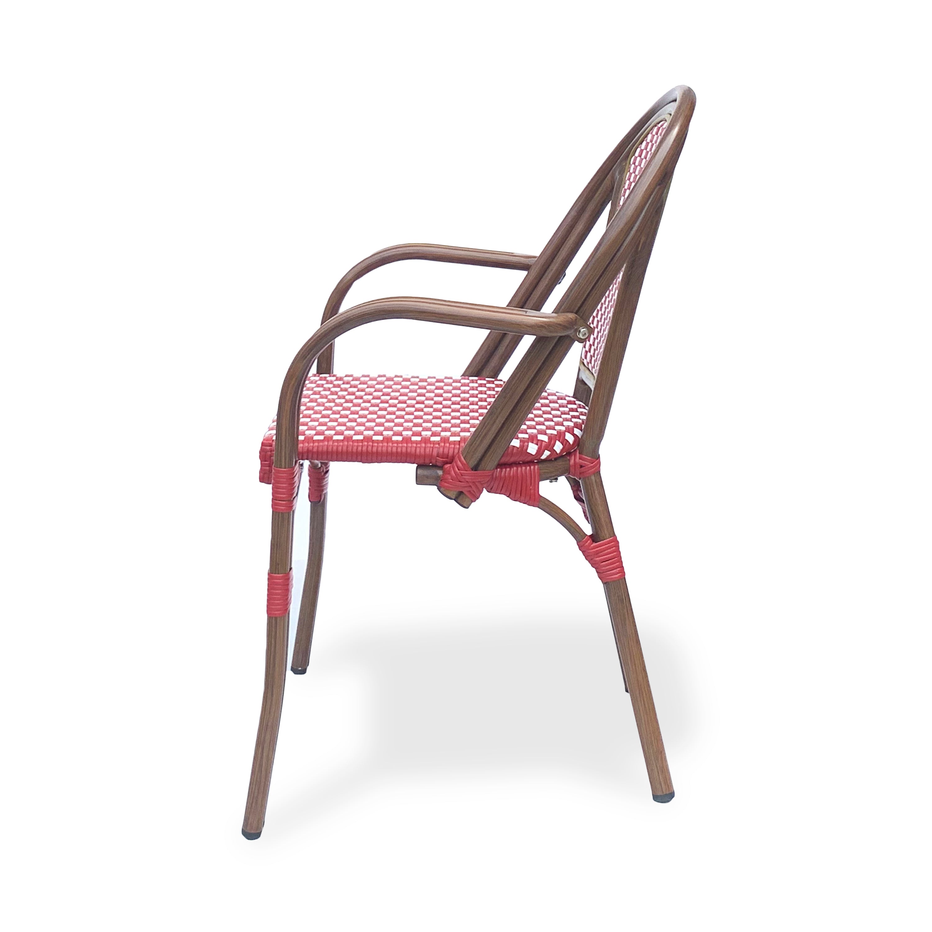Crowned Wicker Bistro Chair with Checkered Pattern and Curved Arms, Set of 2