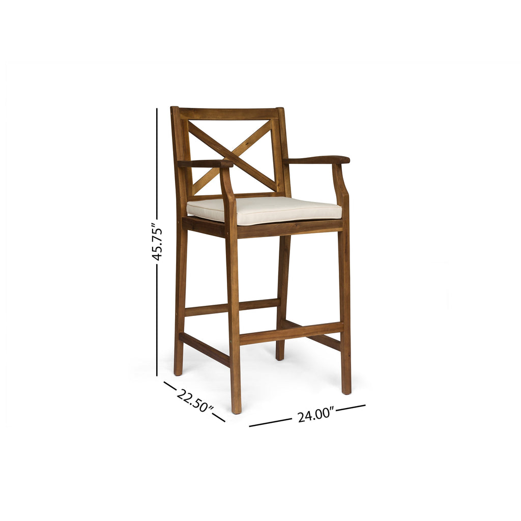 Perla Outdoor Acacia Wood Barstools, Set of 2