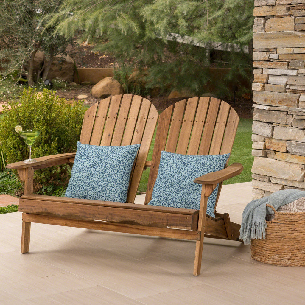 Outdoor Adirondack Loveseat with Hand Crafted Details, Natural