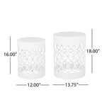 Symmetry White Outdoor Cylindrical End Table with Overlapping Circle Pattern