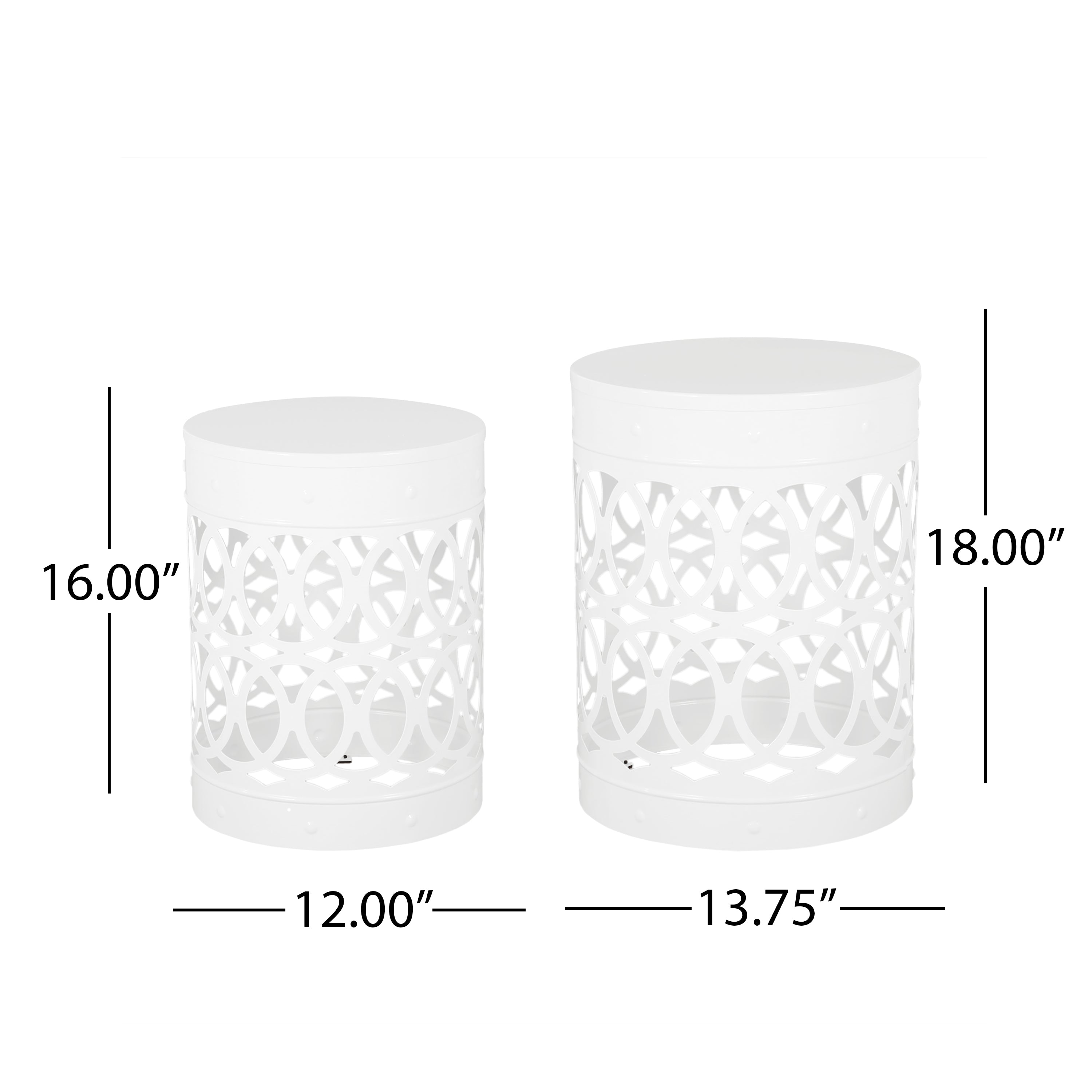 Symmetry White Outdoor Cylindrical End Table with Overlapping Circle Pattern