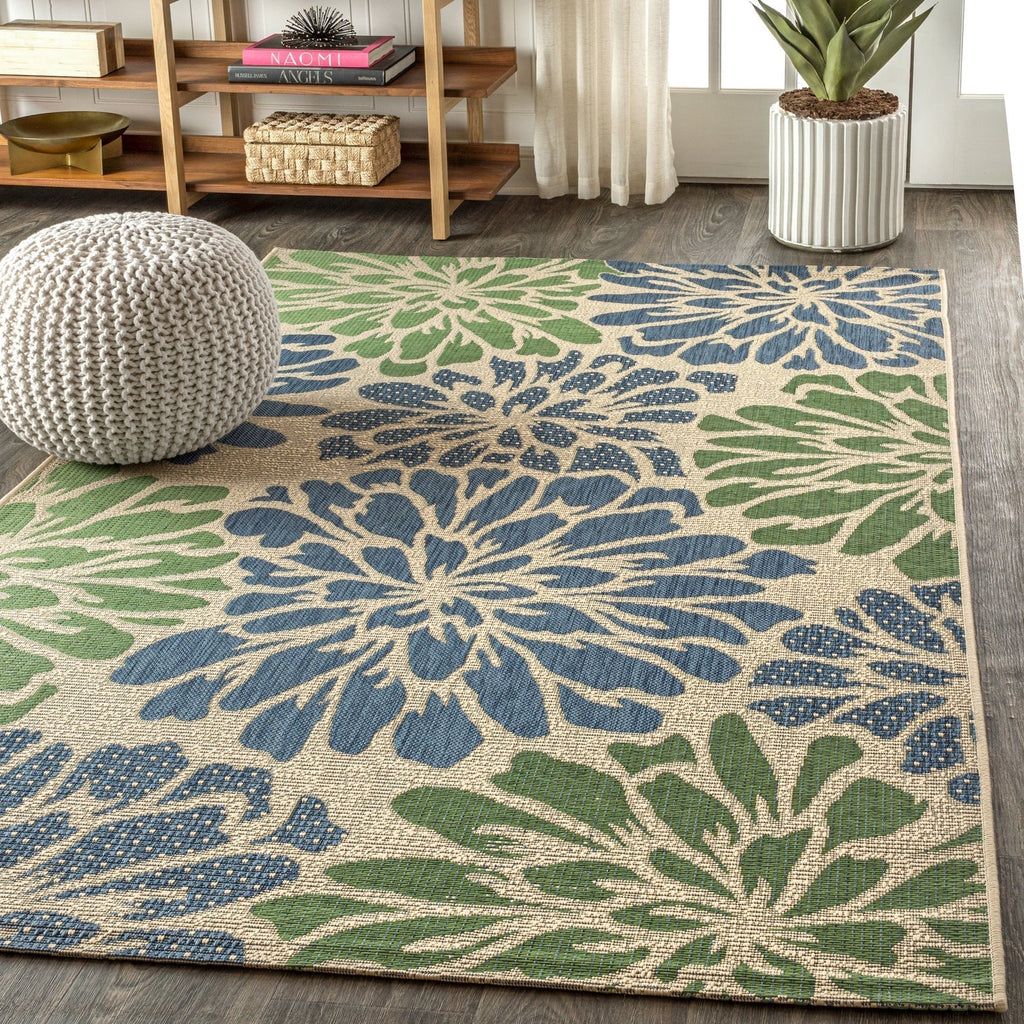 Zinnia Modern Floral Textured Weave Indoor/Outdoor Runner Rug