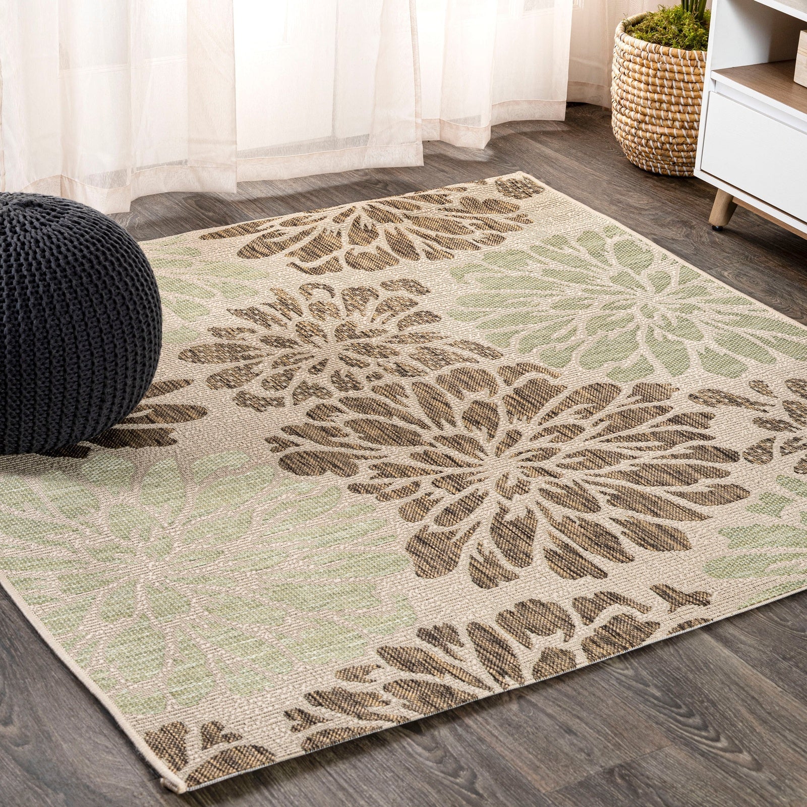 Zinnia Modern Floral Textured Weave Indoor/Outdoor Runner Rug